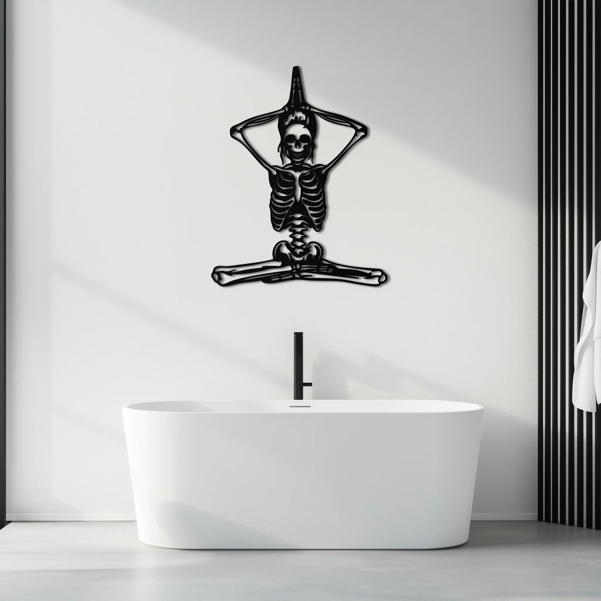 Skeleton Yoga Pose Metal Wall Art – Gothic Meditation Decor for Yoga Lovers- KAF621 by Enova Art