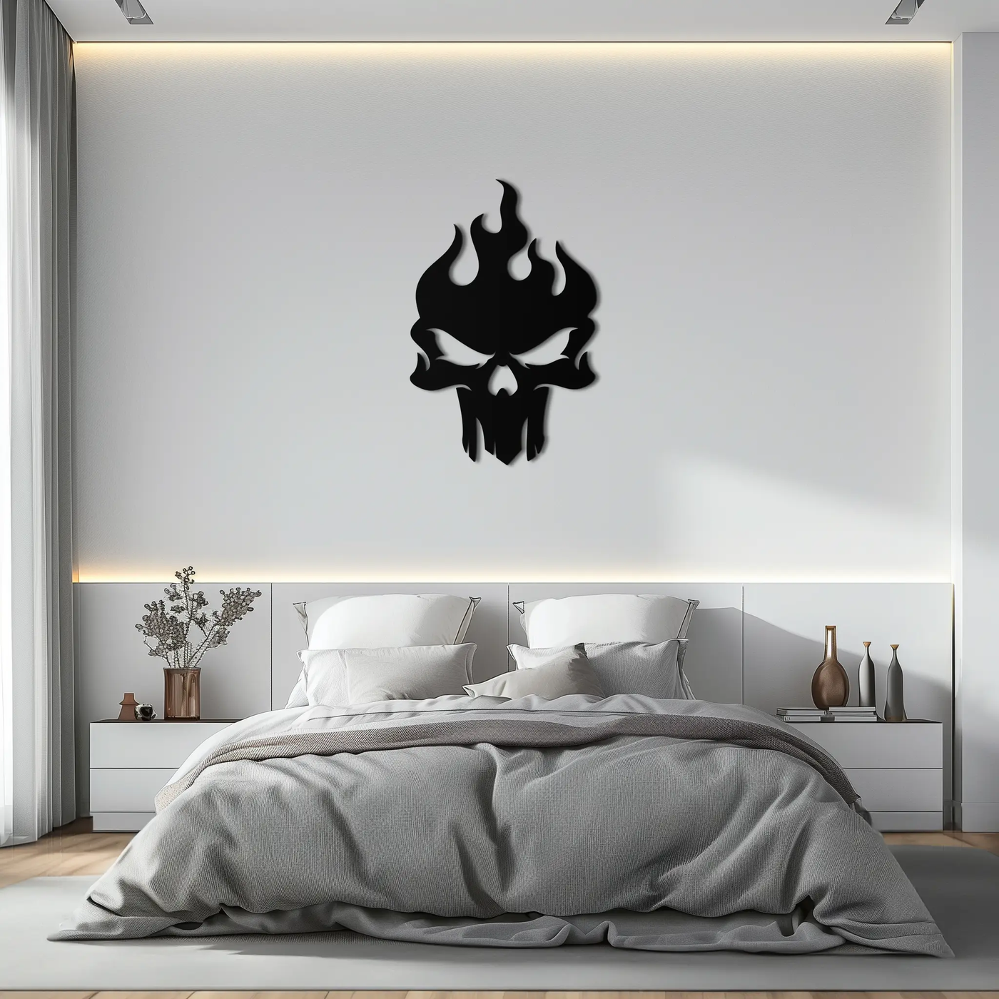Flaming Skull Metal Wall Art – Bold Gothic Flame Skull Design- KAF623 by Enova Art