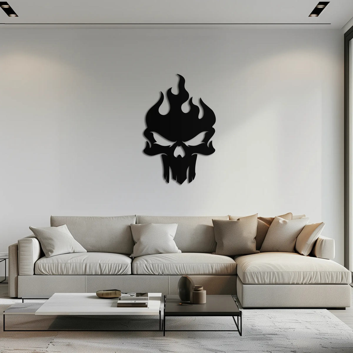 Flaming Skull Metal Wall Art – Bold Gothic Flame Skull Design- KAF623 by Enova Art