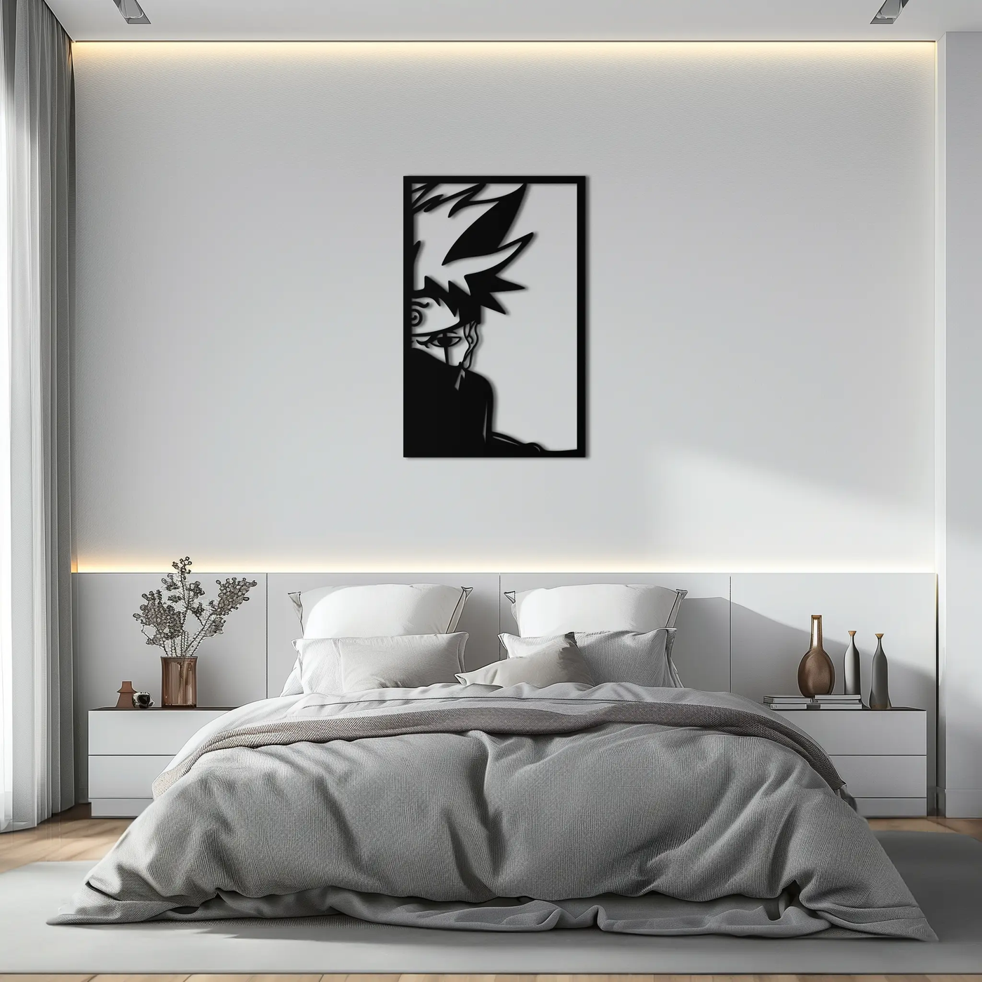 Naruto Inspired Metal Wall Art – Minimalist Ninja Silhouette Panel- KAF624 by Enova Art