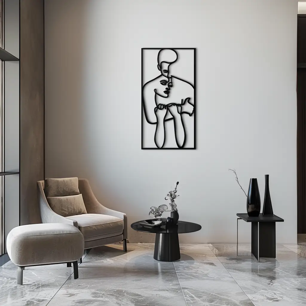 act Couple Line Art Metal Wall Decor Abstr– Modern Minimalist Love Artwork- KAF625 by Enova Art