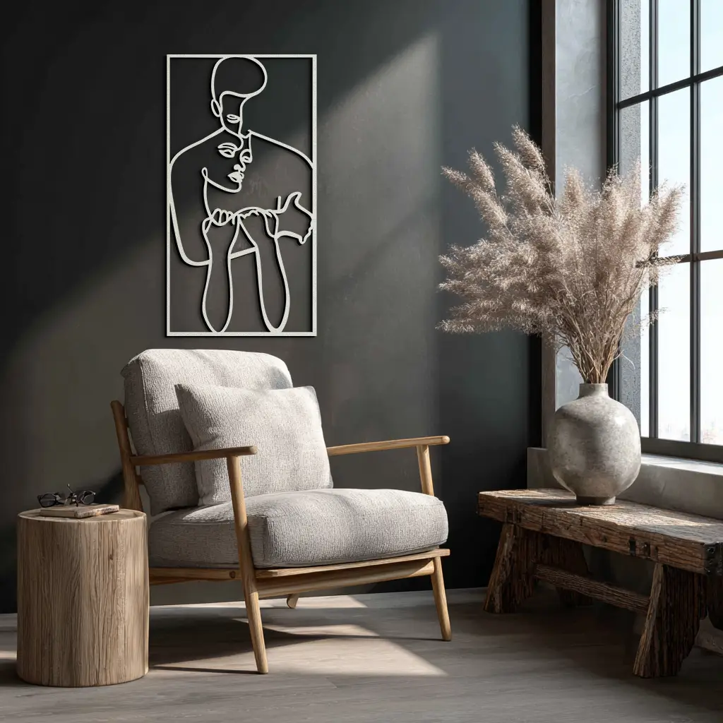 act Couple Line Art Metal Wall Decor Abstr– Modern Minimalist Love Artwork- KAF625 by Enova Art