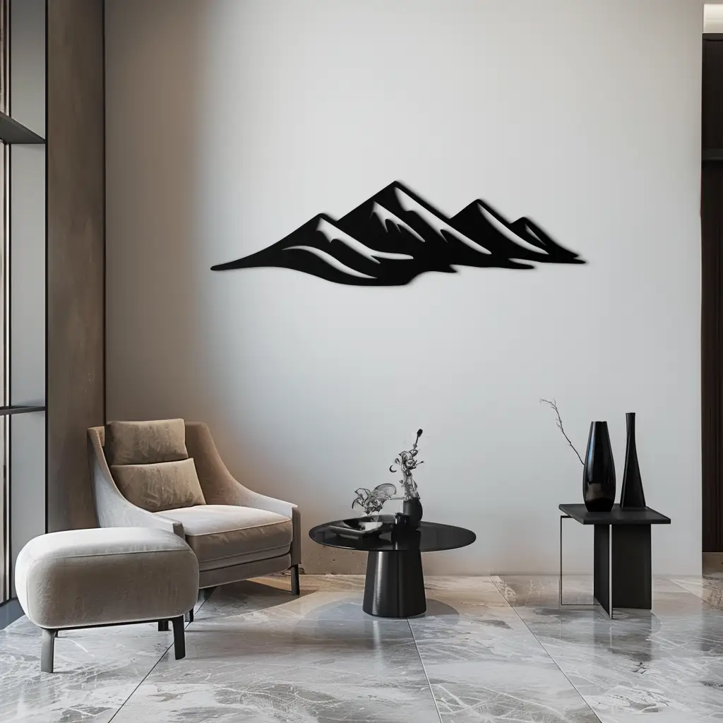 Mountain Silhouette Metal Wall Art – Horizontal Nature-Inspired Panel Decor- KAF627 by Enova Art
