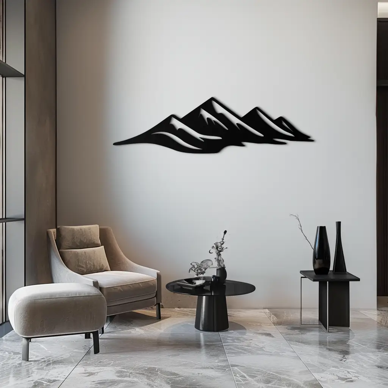 Mountain Silhouette Metal Wall Art – Horizontal Nature-Inspired Panel Decor- KAF627 by Enova Art