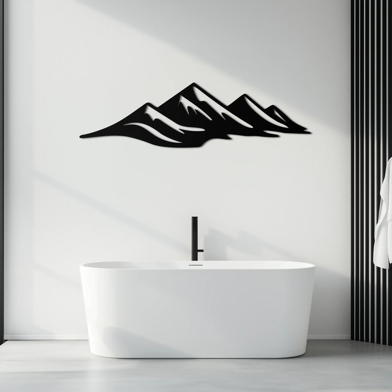 Mountain Silhouette Metal Wall Art – Horizontal Nature-Inspired Panel Decor- KAF627 by Enova Art
