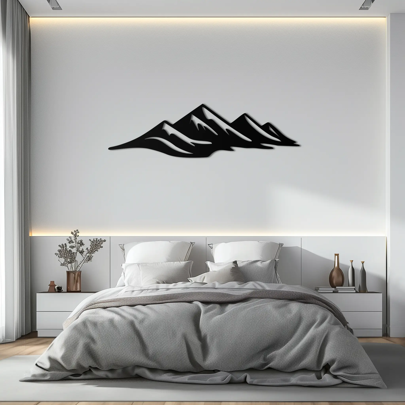 Mountain Silhouette Metal Wall Art – Horizontal Nature-Inspired Panel Decor- KAF627 by Enova Art