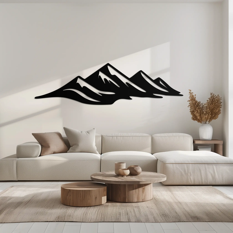 Mountain Silhouette Metal Wall Art – Horizontal Nature-Inspired Panel Decor- KAF627 by Enova Art