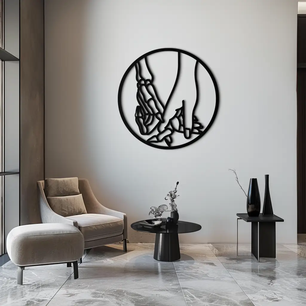 Skeleton and Human Hand Holding – Round Metal Wall Art- KAF628 by Enova Art
