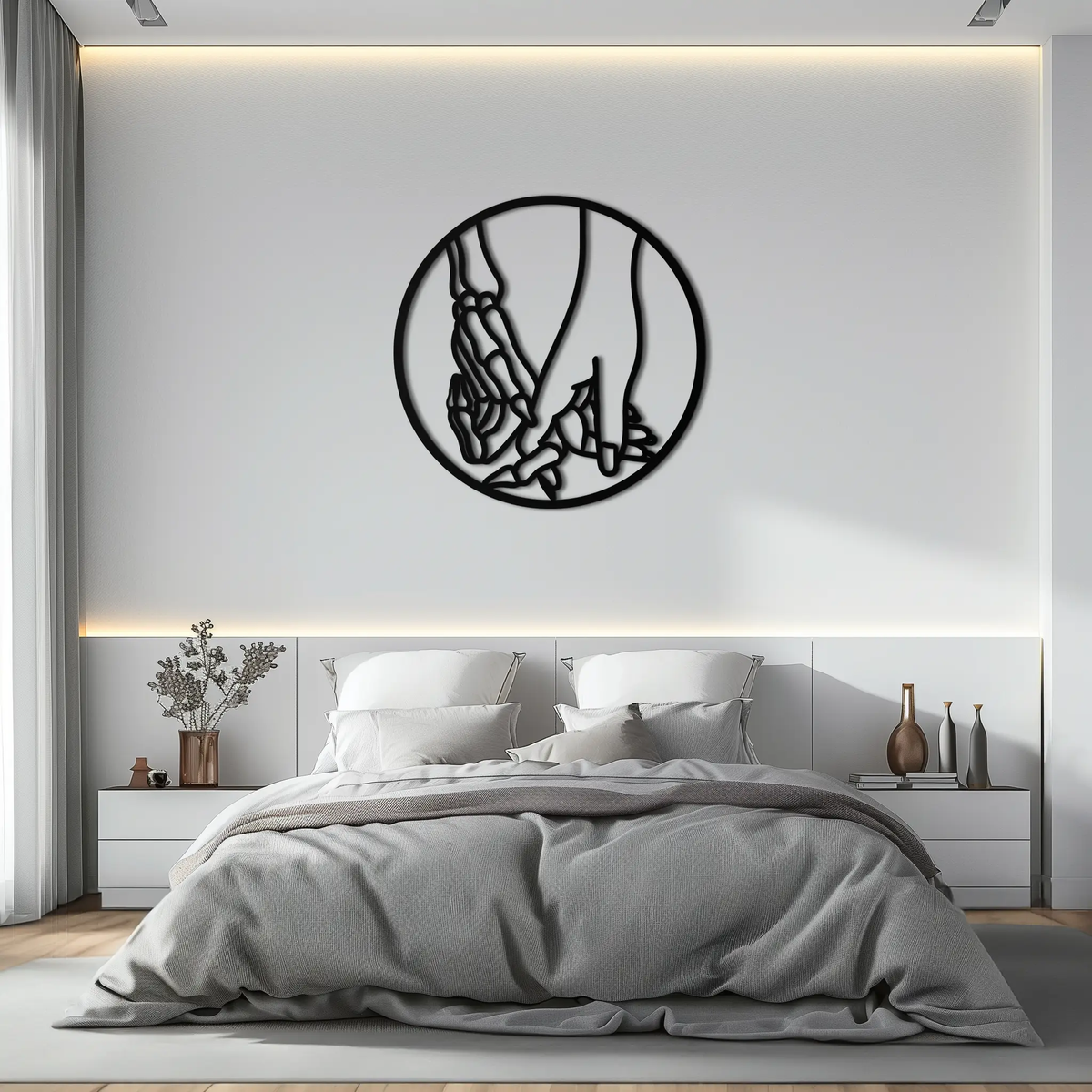 Skeleton and Human Hand Holding – Round Metal Wall Art- KAF628 by Enova Art