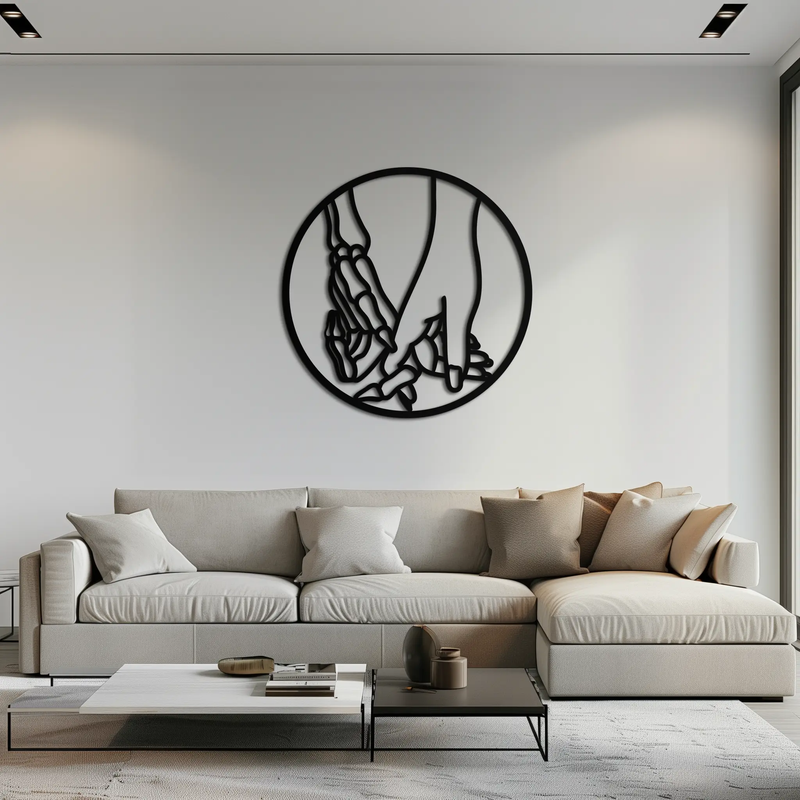 Skeleton and Human Hand Holding – Round Metal Wall Art- KAF628 by Enova Art