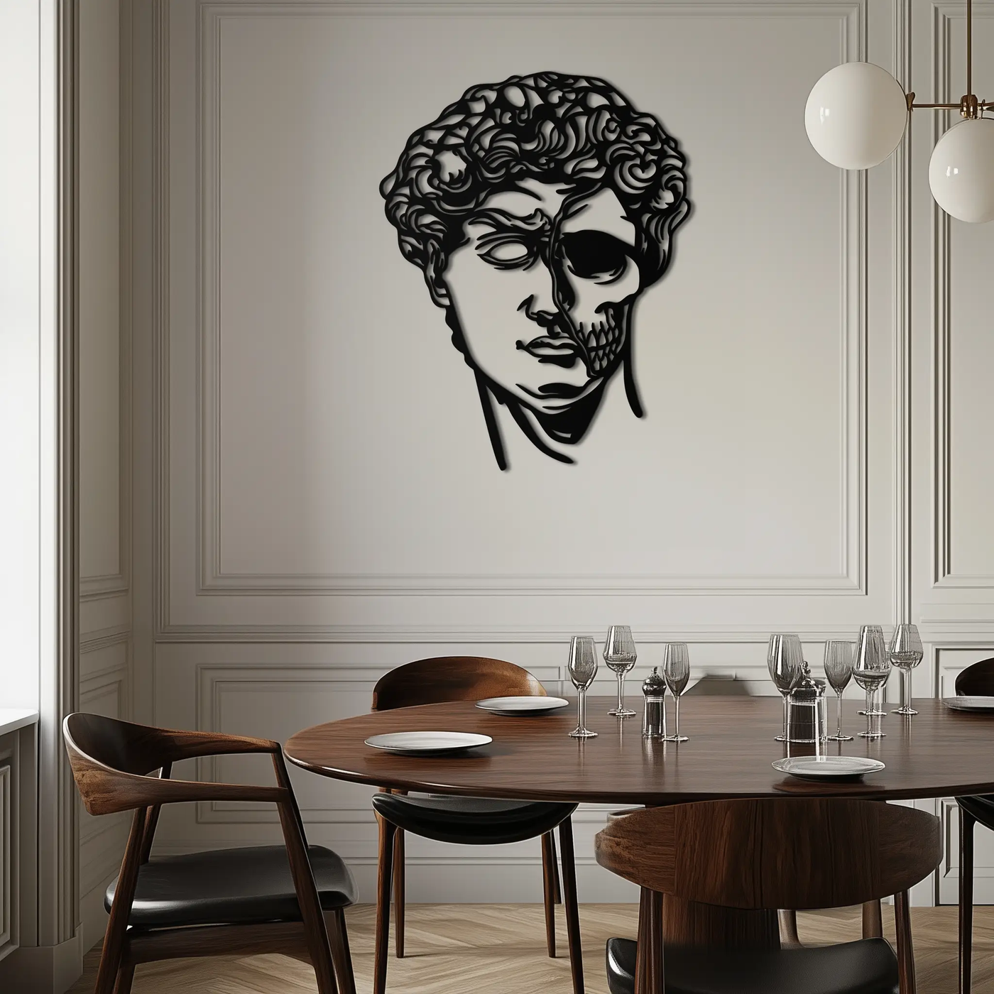 Half Skull David Head Metal Wall Art – Modern Classical Death Fusion Decor- KAF630 by Enova Art