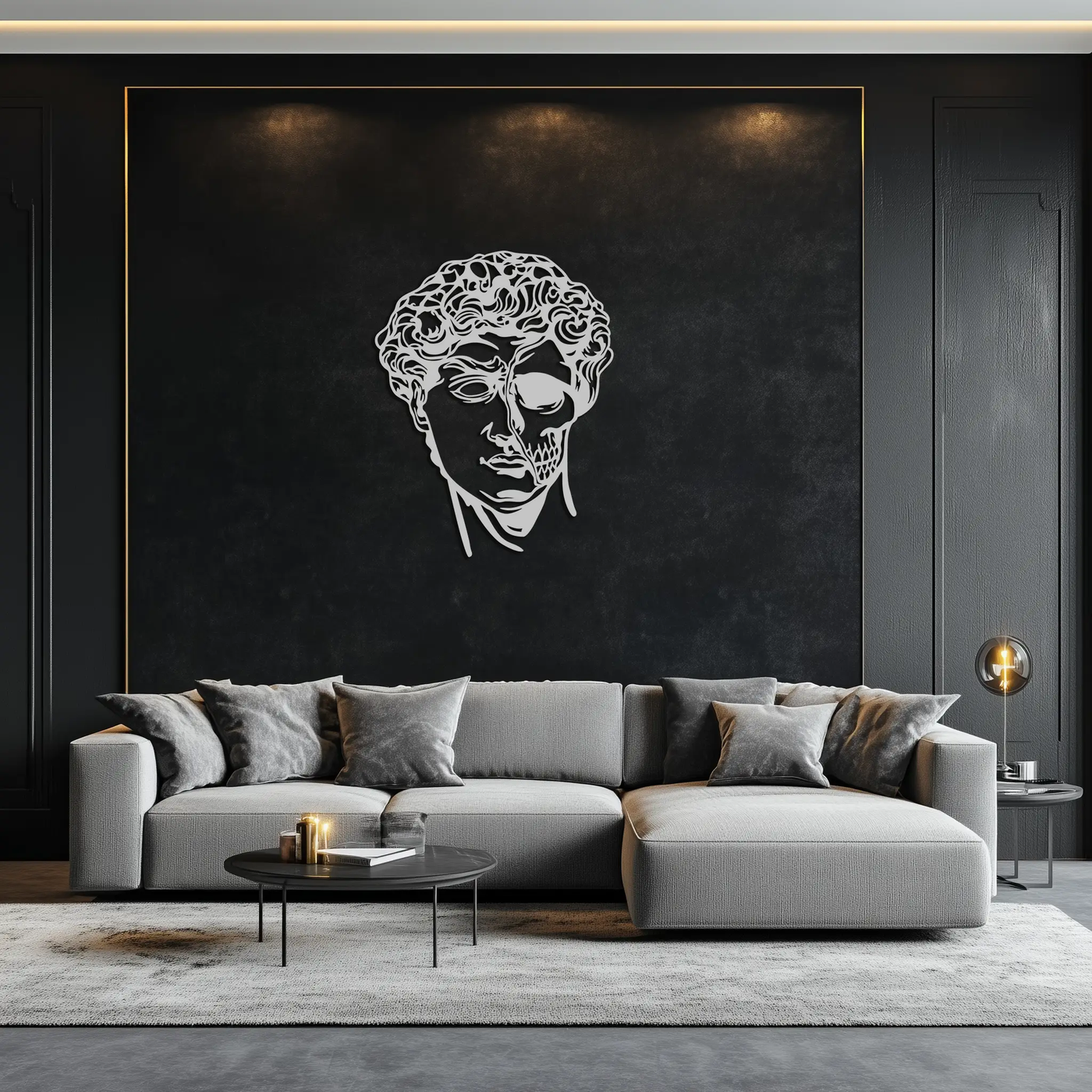 Half Skull David Head Metal Wall Art – Modern Classical Death Fusion Decor- KAF630 by Enova Art