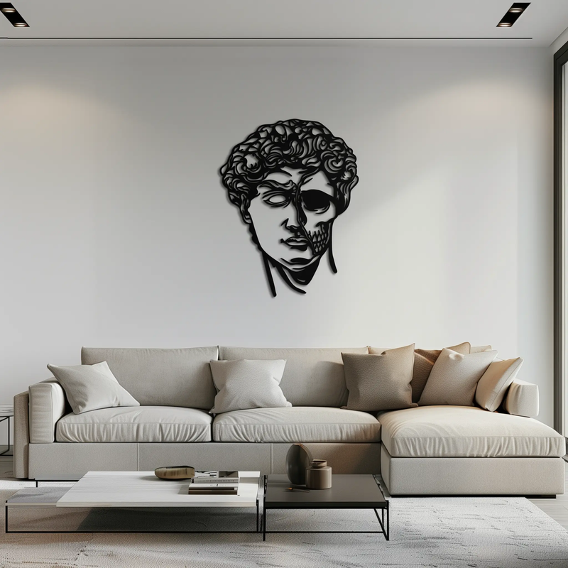Half Skull David Head Metal Wall Art – Modern Classical Death Fusion Decor- KAF630 by Enova Art