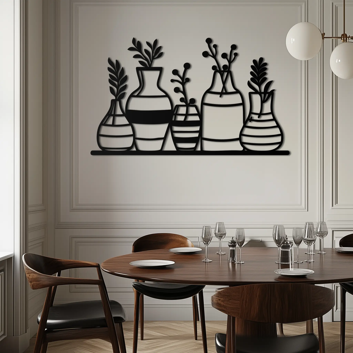Modern Minimalist Vase Silhouette Metal Wall Art – Geometric Botanical Decor for Living Spaces- KAF631 by Enova Art