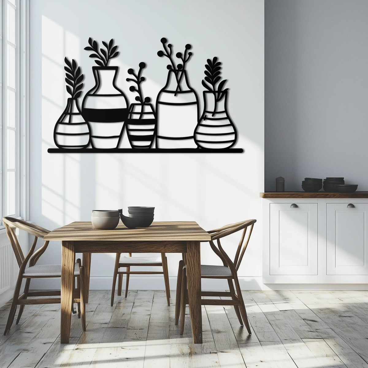 Modern Minimalist Vase Silhouette Metal Wall Art – Geometric Botanical Decor for Living Spaces- KAF631 by Enova Art