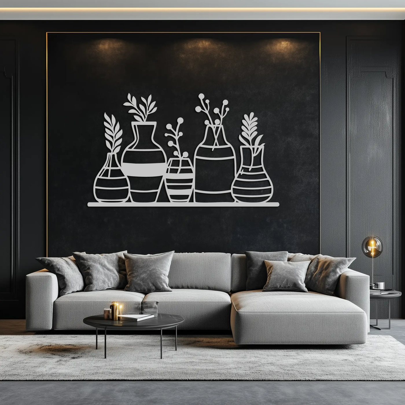 Modern Minimalist Vase Silhouette Metal Wall Art – Geometric Botanical Decor for Living Spaces- KAF631 by Enova Art