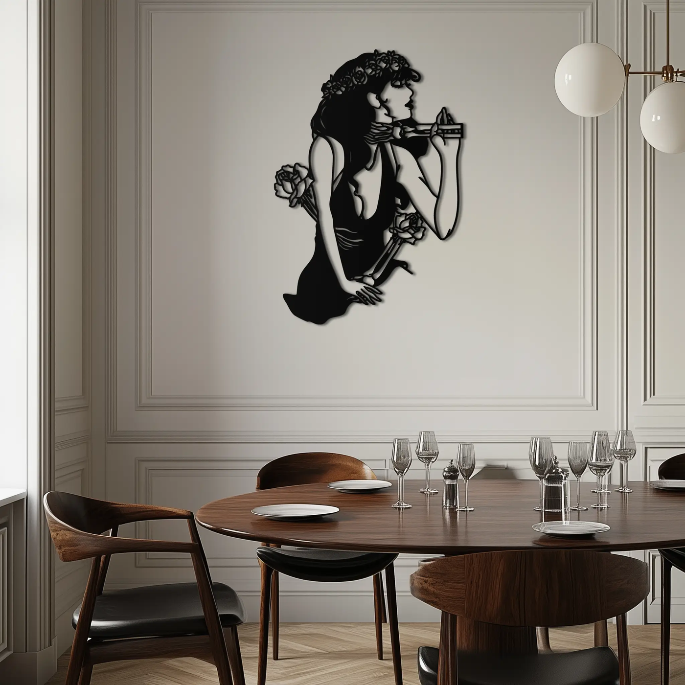 Skeleton Embrace Rose Lady Metal Wall Art – Romantic Gothic Silhouette Decor- KAF632 by Enova Art