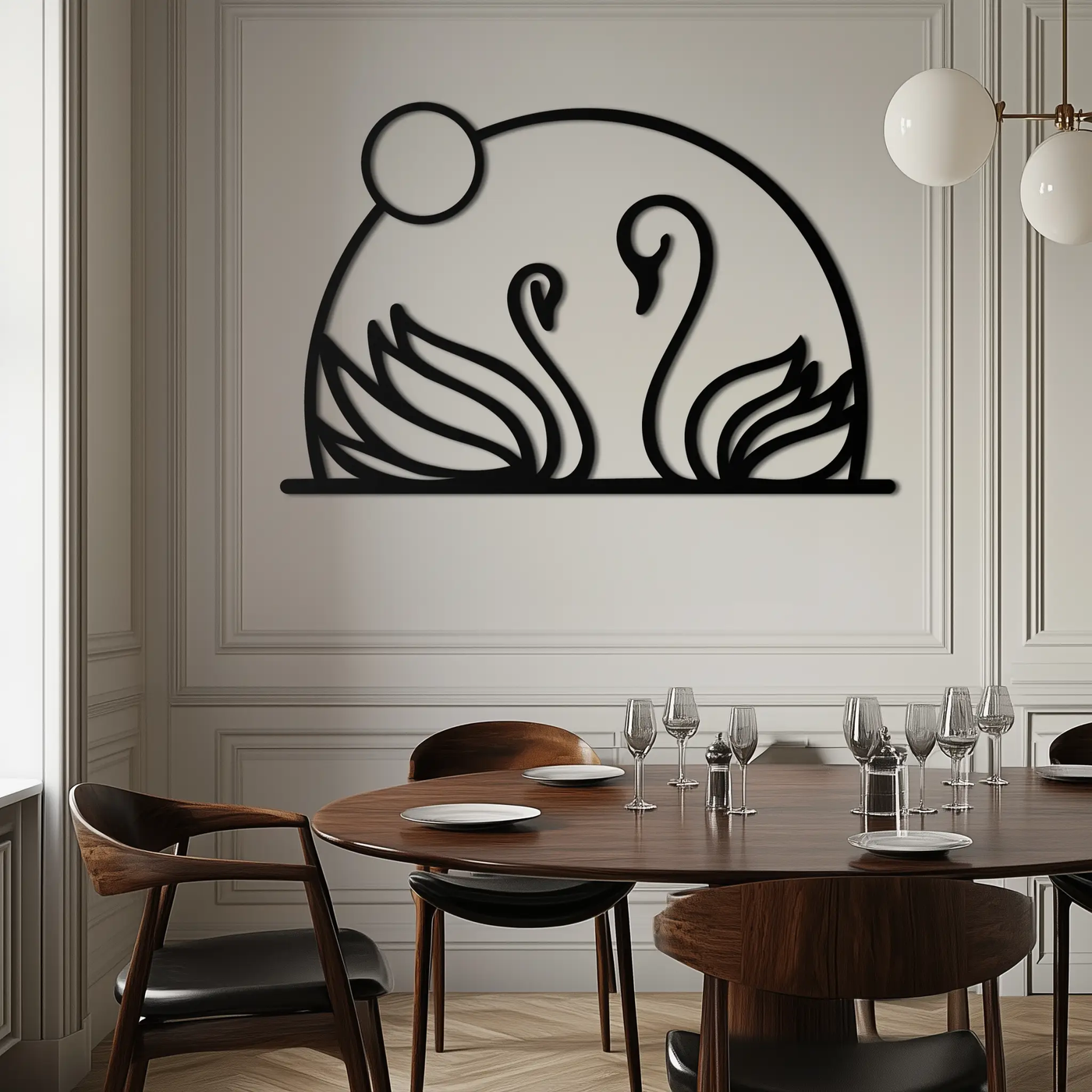 Elegant Swan Couple Silhouette Metal Wall Art – Romantic Bird Design for Home Decor- KAF634 by Enova Art
