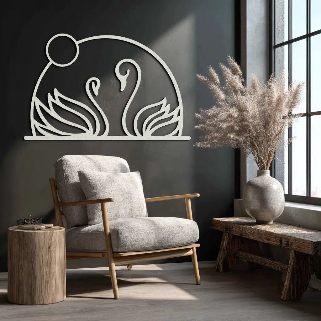 Elegant Swan Couple Silhouette Metal Wall Art – Romantic Bird Design for Home Decor- KAF634 by Enova Art