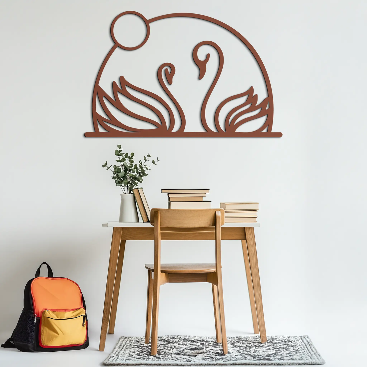 Elegant Swan Couple Silhouette Metal Wall Art – Romantic Bird Design for Home Decor- KAF634 by Enova Art