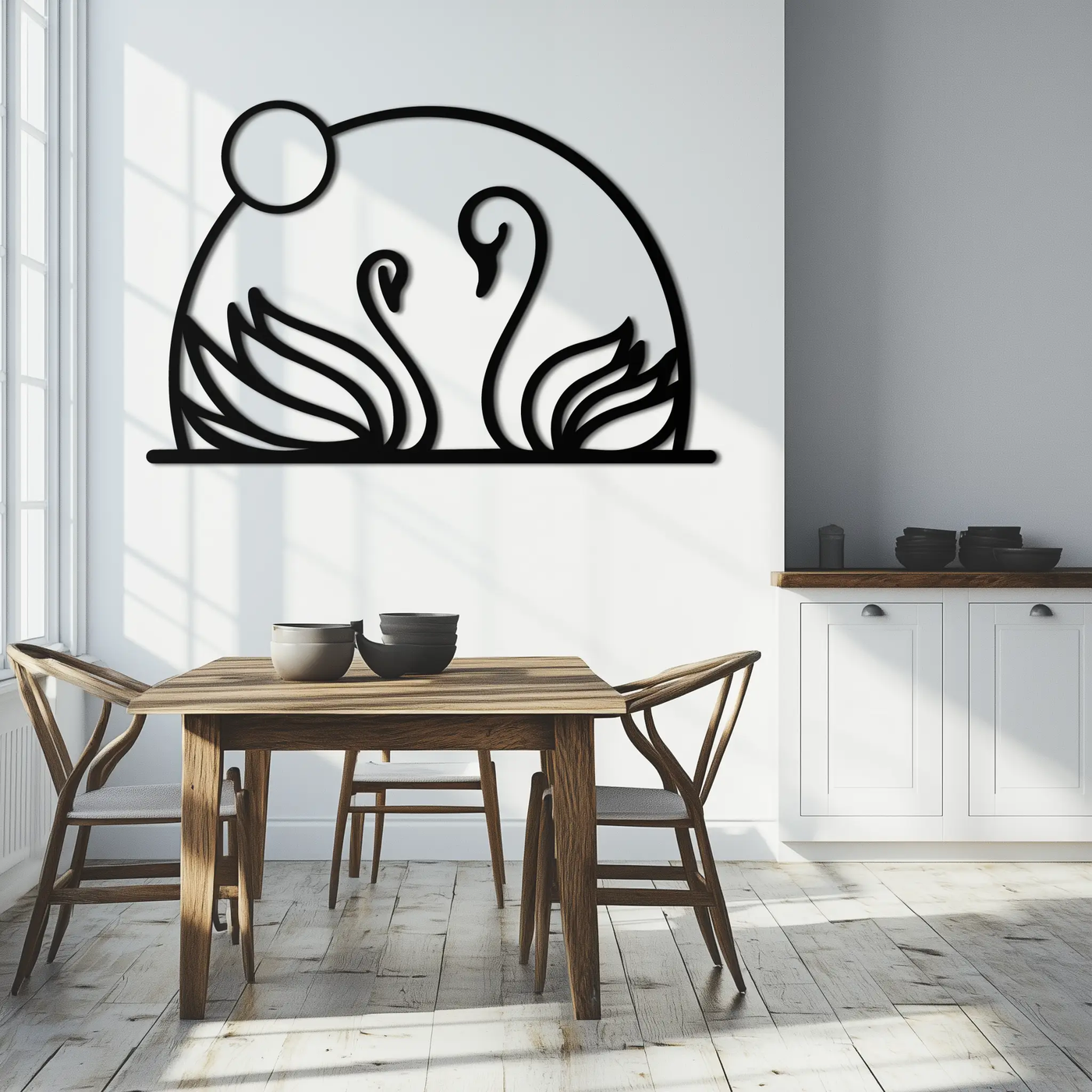 Elegant Swan Couple Silhouette Metal Wall Art – Romantic Bird Design for Home Decor- KAF634 by Enova Art