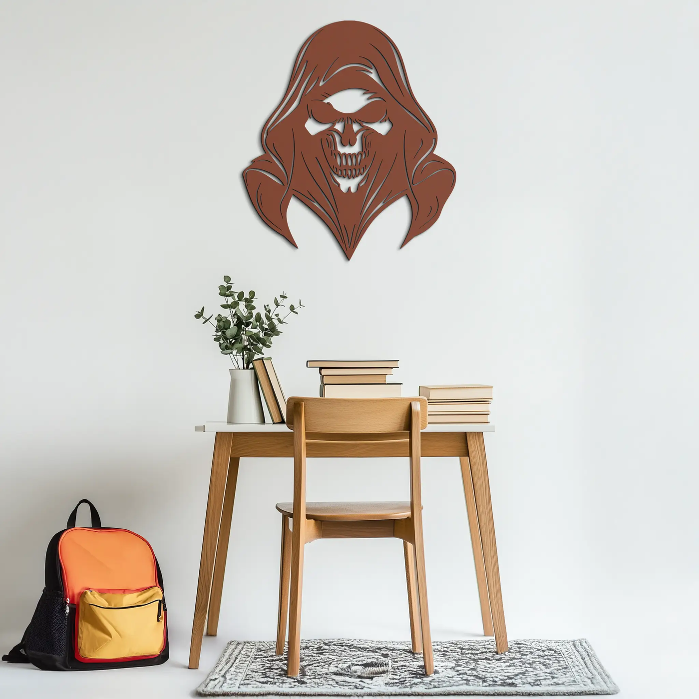Grim Reaper Hooded Skull Metal Wall Art – Dark Gothic Horror Silhouette Design- KAF637 by Enova Art
