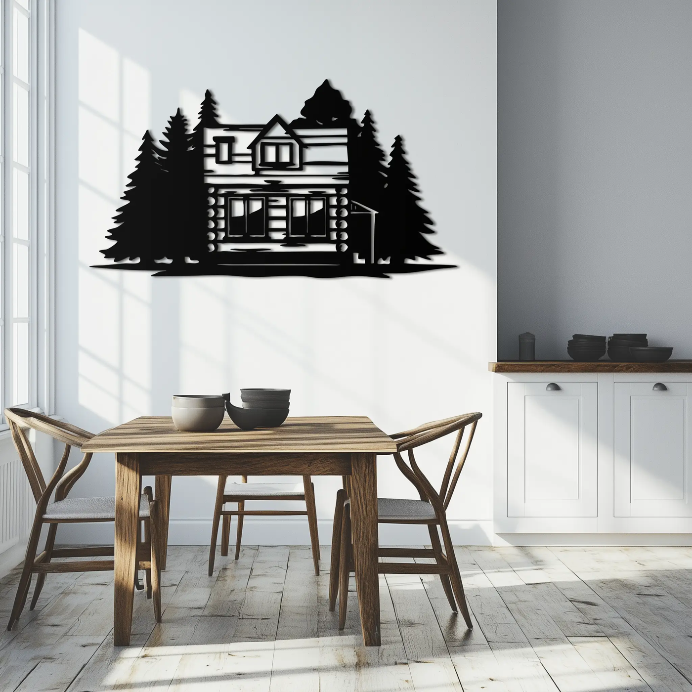Mountain Log Cabin Metal Wall Art – Nature Inspired Outdoor Wall Decor for Home & Lodge- KAF640 by Enova Art