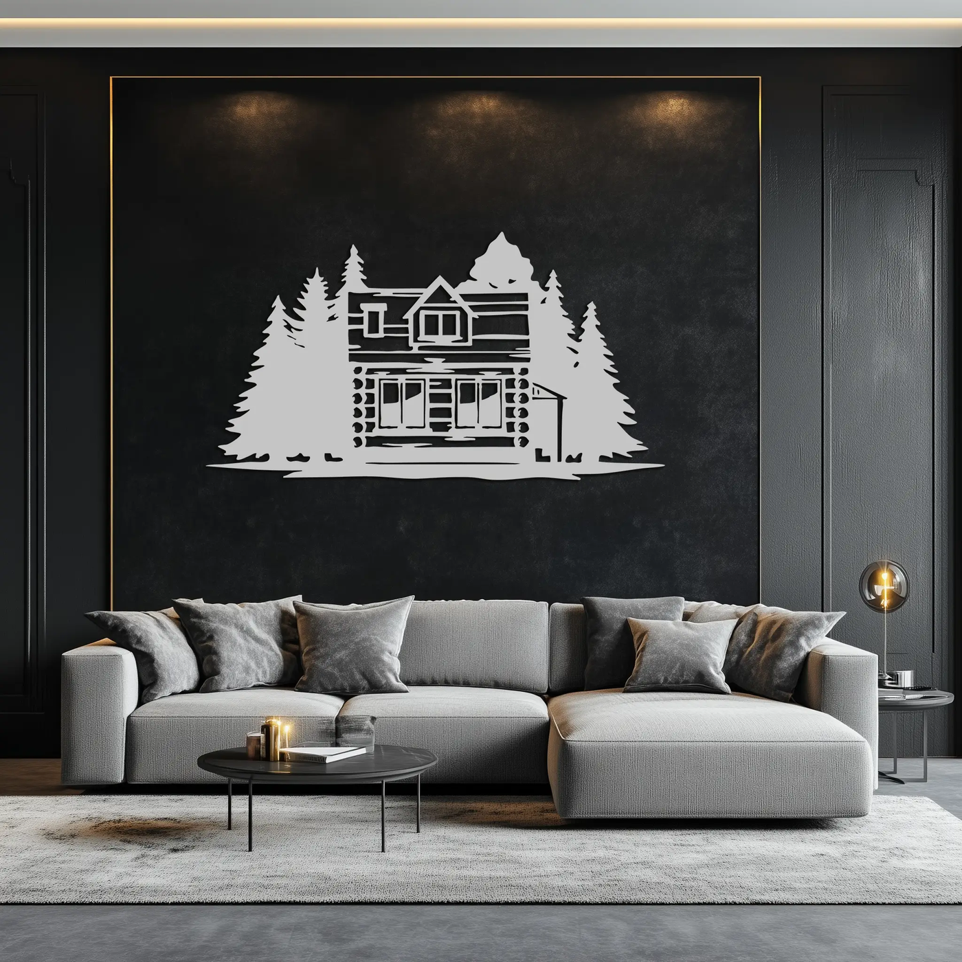 Mountain Log Cabin Metal Wall Art – Nature Inspired Outdoor Wall Decor for Home & Lodge- KAF640 by Enova Art