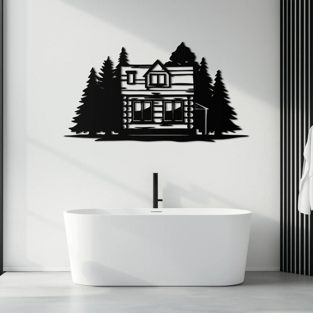Mountain Log Cabin Metal Wall Art – Nature Inspired Outdoor Wall Decor for Home & Lodge- KAF640 by Enova Art