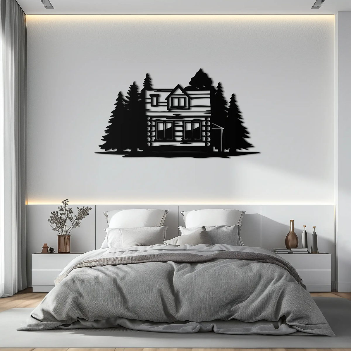 Mountain Log Cabin Metal Wall Art – Nature Inspired Outdoor Wall Decor for Home & Lodge- KAF640 by Enova Art