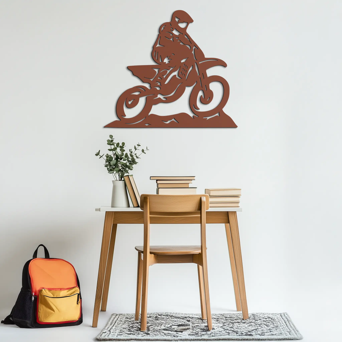 Dynamic Motocross Rider Metal Wall Art – Off-Road Motorcycle Silhouette Decor - KAF645 by Enova Art