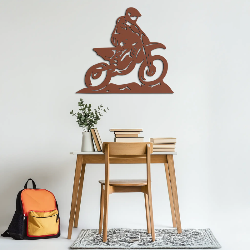 Dynamic Motocross Rider Metal Wall Art – Off-Road Motorcycle Silhouette Decor - KAF645 by Enova Art