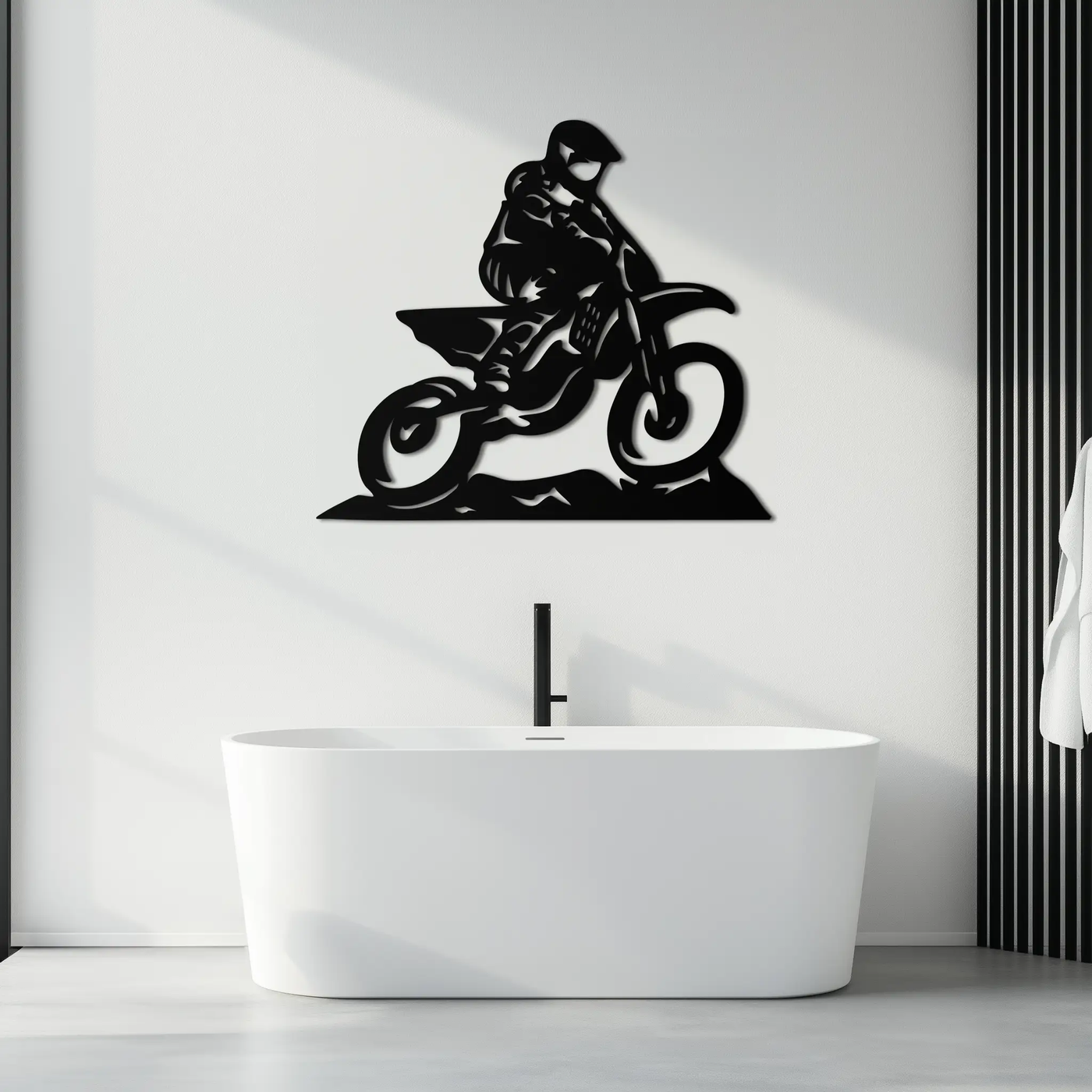 Dynamic Motocross Rider Metal Wall Art – Off-Road Motorcycle Silhouette Decor - KAF645 by Enova Art