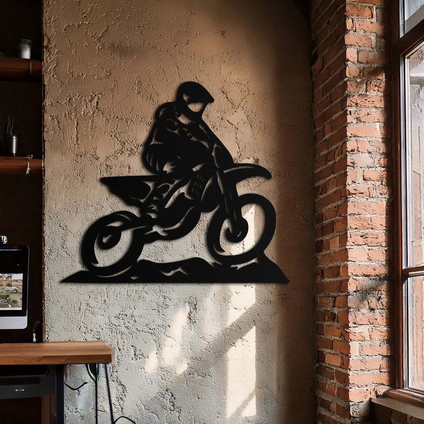 Dynamic Motocross Rider Metal Wall Art – Off-Road Motorcycle Silhouette Decor - KAF645 by Enova Art