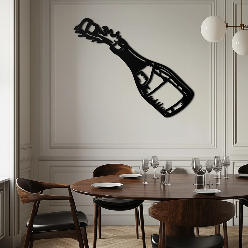 Champagne Bottle Explosion Metal Wall Art – Celebration-Themed Modern Decor for Bars and Kitchens- KAF646 by Enova Art