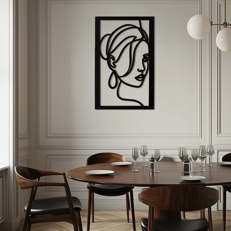 Woman Portrait Line Art Metal Wall Decor – Minimalist Modern Face Silhouette- KAF649 by Enova Art