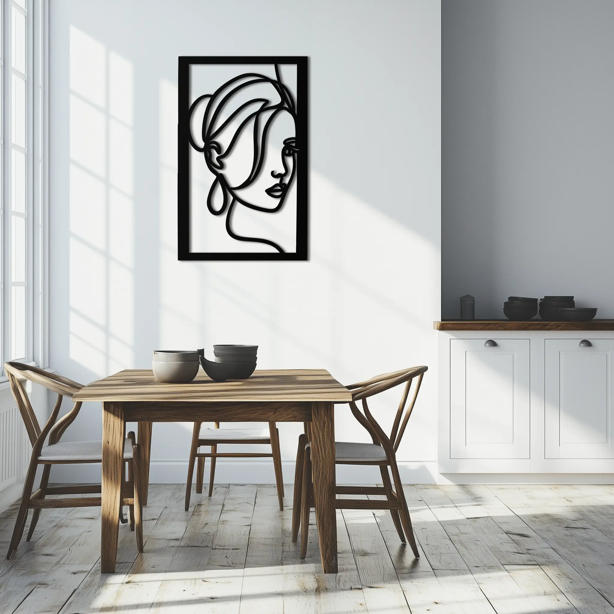 Woman Portrait Line Art Metal Wall Decor – Minimalist Modern Face Silhouette- KAF649 by Enova Art