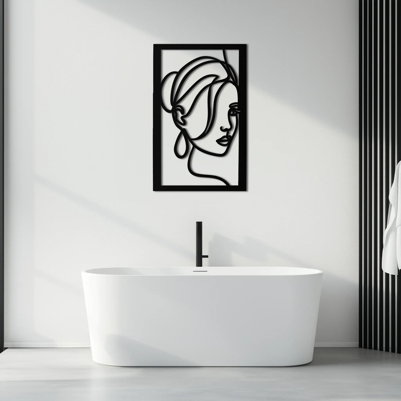 Woman Portrait Line Art Metal Wall Decor – Minimalist Modern Face Silhouette- KAF649 by Enova Art