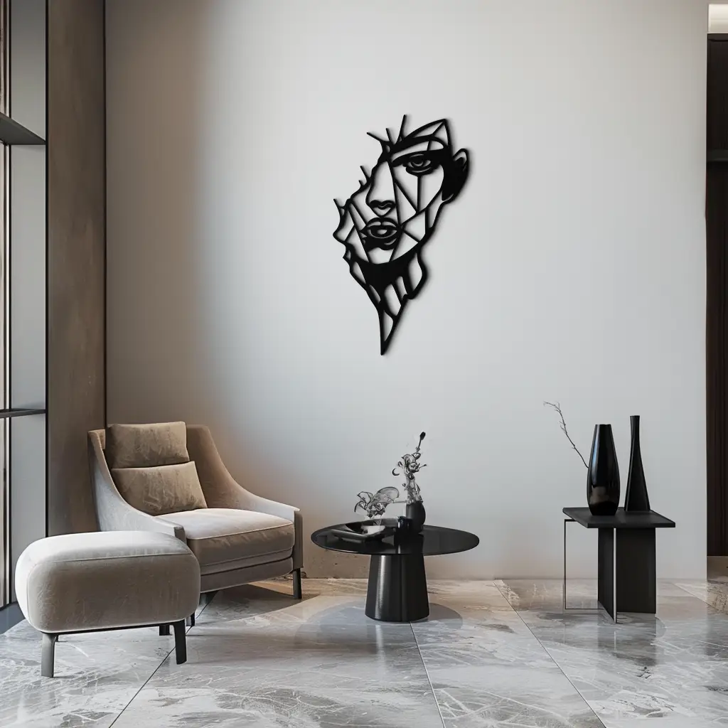 Abstract Line Art Woman Face Metal Wall Art – Modern Feminine Silhouette Decor- KAF650 by Enova Art