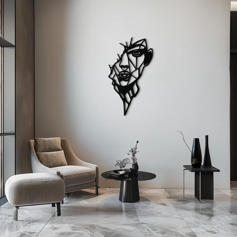 Abstract Line Art Woman Face Metal Wall Art – Modern Feminine Silhouette Decor- KAF650 by Enova Art