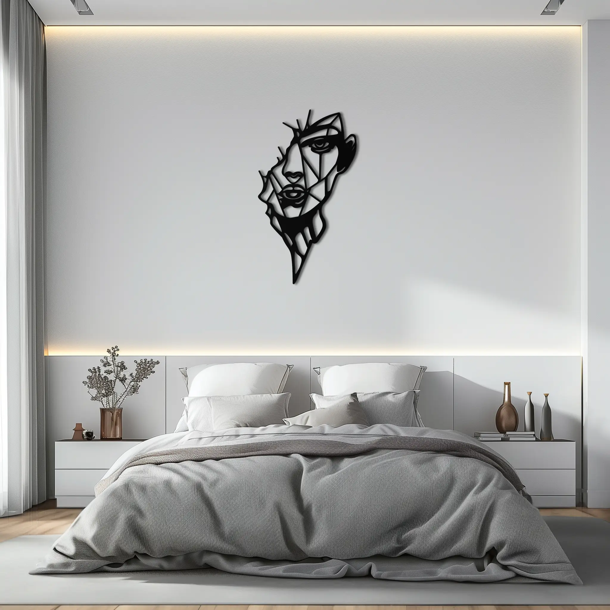 Abstract Line Art Woman Face Metal Wall Art – Modern Feminine Silhouette Decor- KAF650 by Enova Art
