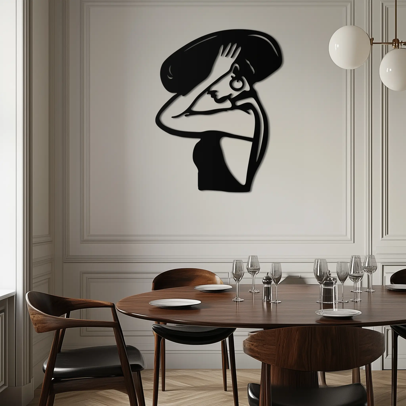 Elegant Woman with Hat Metal Wall Art – Fashion-Inspired Silhouette Décor- KAF651 by Enova Art
