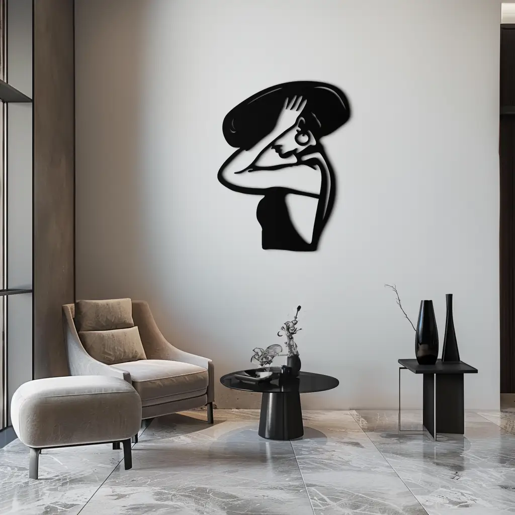 Elegant Woman with Hat Metal Wall Art – Fashion-Inspired Silhouette Décor- KAF651 by Enova Art