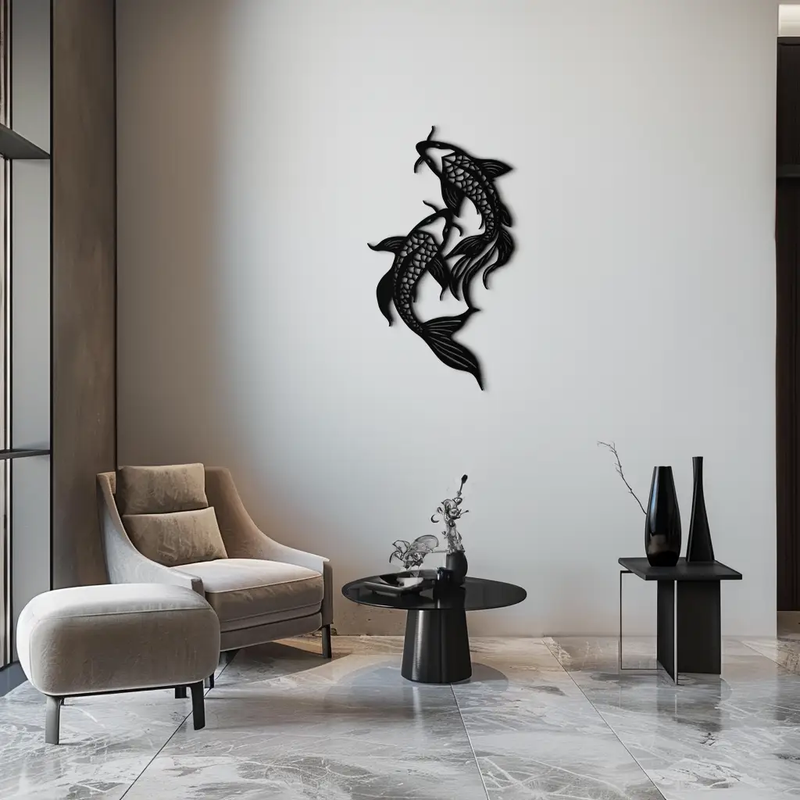 Dual Fish Metal Wall Art – Nature-Inspired Aquatic Silhouette for Modern Interiors- KAF653 by Enova Art