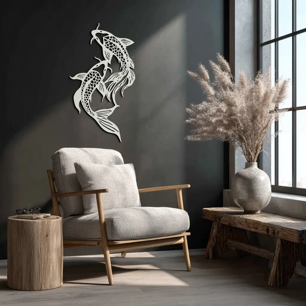 Dual Fish Metal Wall Art – Nature-Inspired Aquatic Silhouette for Modern Interiors- KAF653 by Enova Art