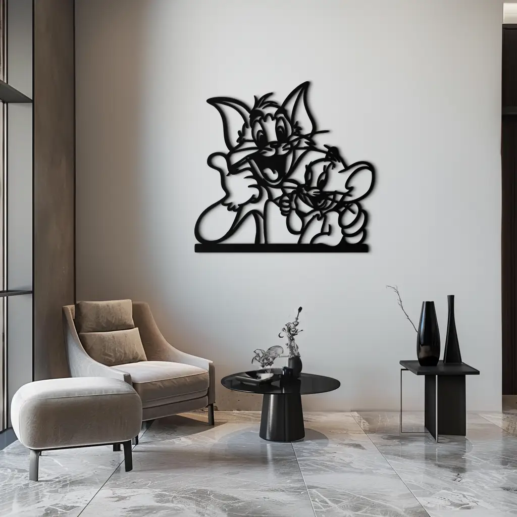 Tom and Jerry Metal Wall Art – Classic Cartoon Duo Silhouette for Fans- KAF665 by Enova Art