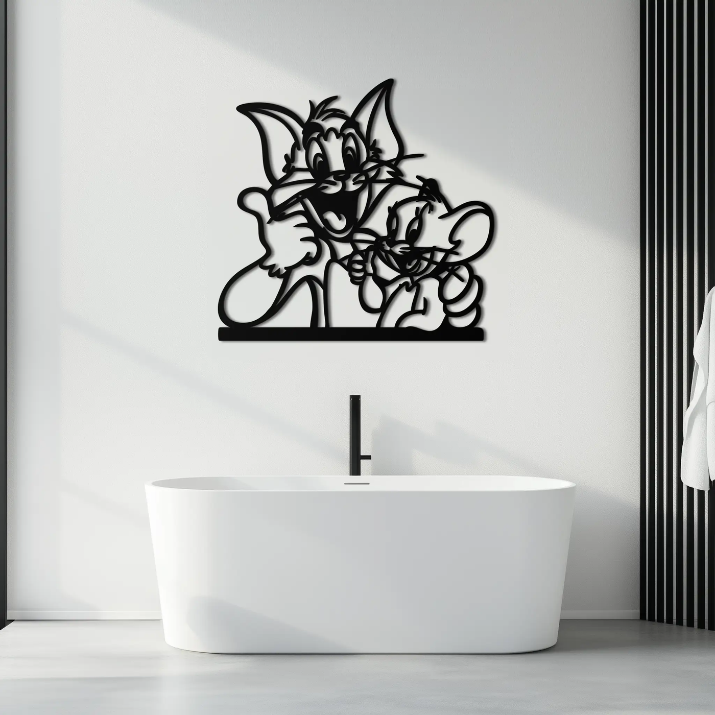 Tom and Jerry Metal Wall Art – Classic Cartoon Duo Silhouette for Fans- KAF665 by Enova Art