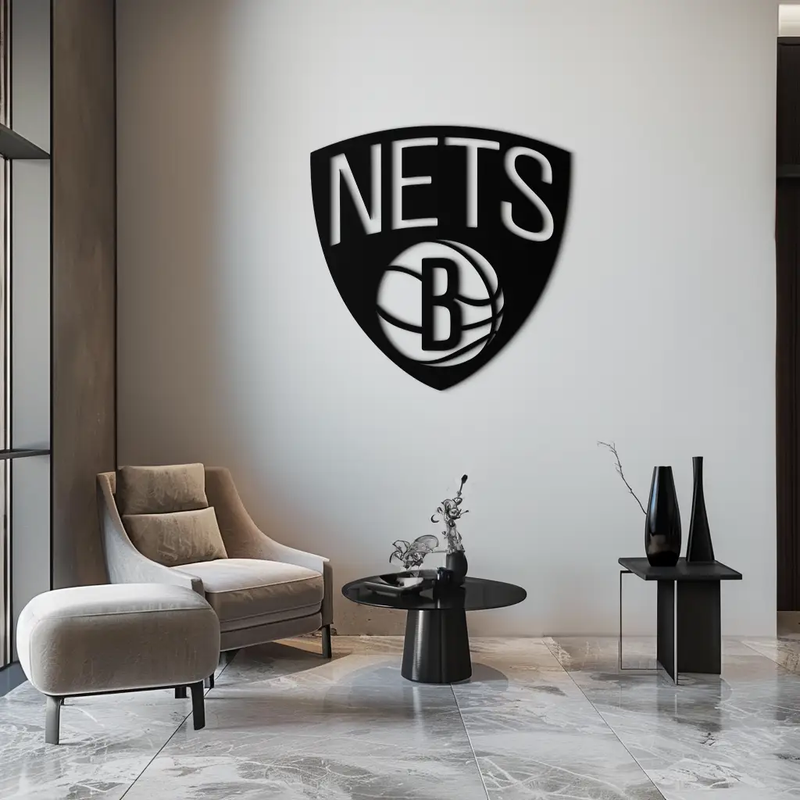 Brooklyn Nets Logo Silhouette Metal Wall Art – Modern Sports-Inspired Decor - KAF669 by Enova Art