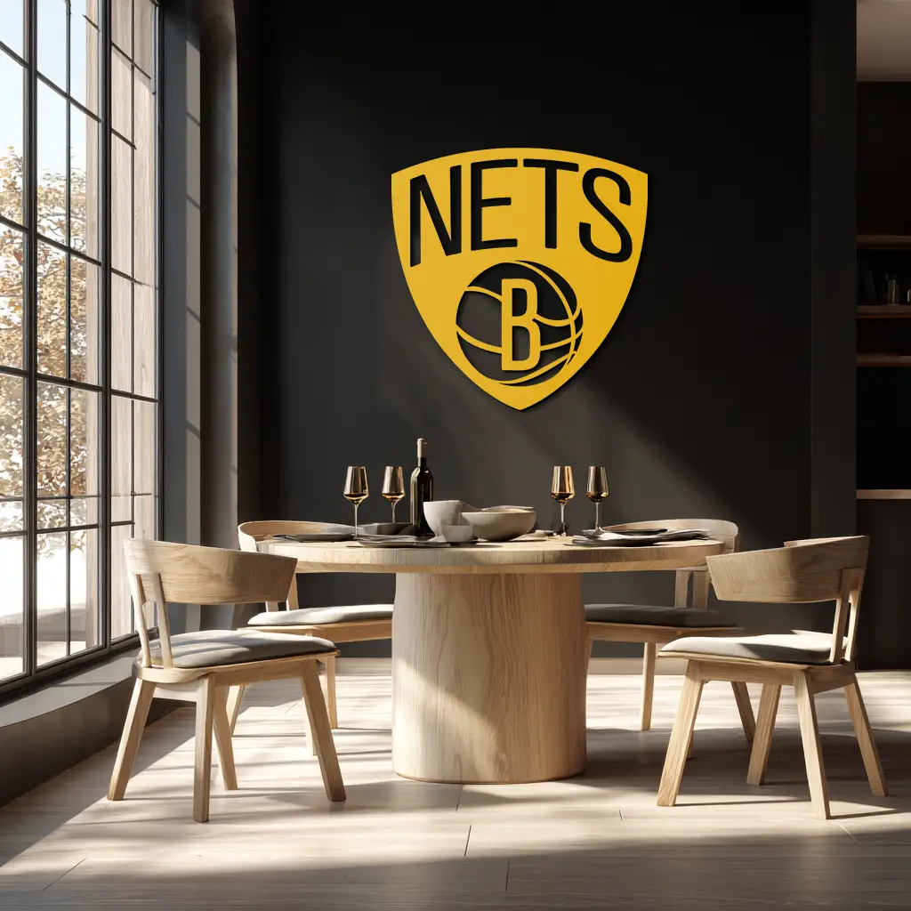 Brooklyn Nets Logo Silhouette Metal Wall Art – Modern Sports-Inspired Decor - KAF669 by Enova Art