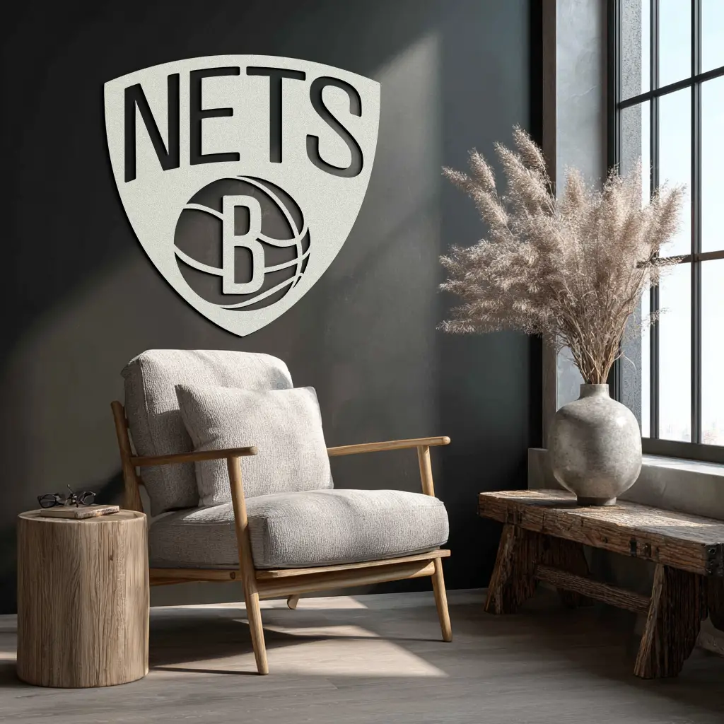 Brooklyn Nets Logo Silhouette Metal Wall Art – Modern Sports-Inspired Decor - KAF669 by Enova Art
